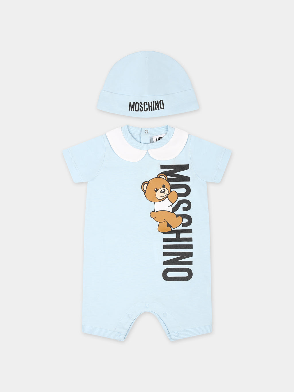 Light blue set for baby boy with Teddy Bear and logo